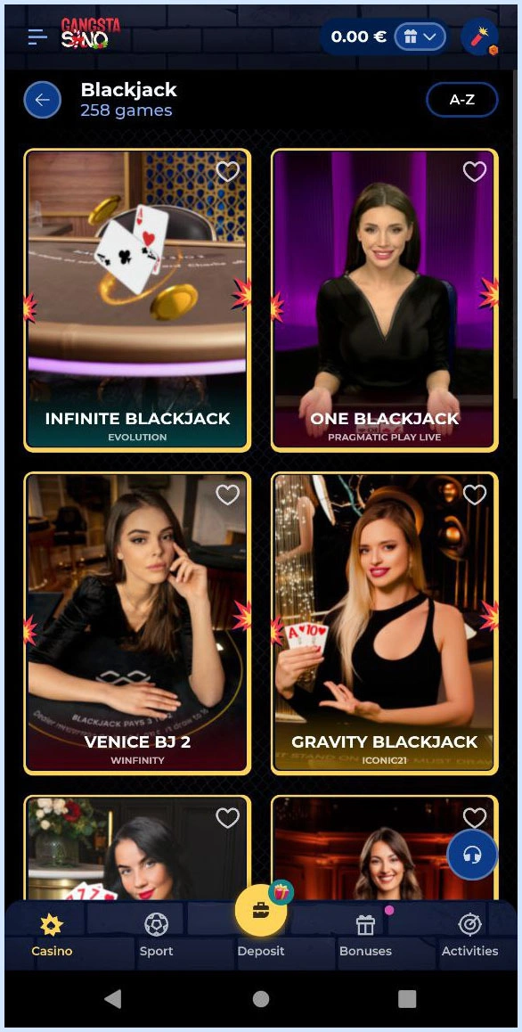 Play blackjack live and directly in the browser at Gangstasino