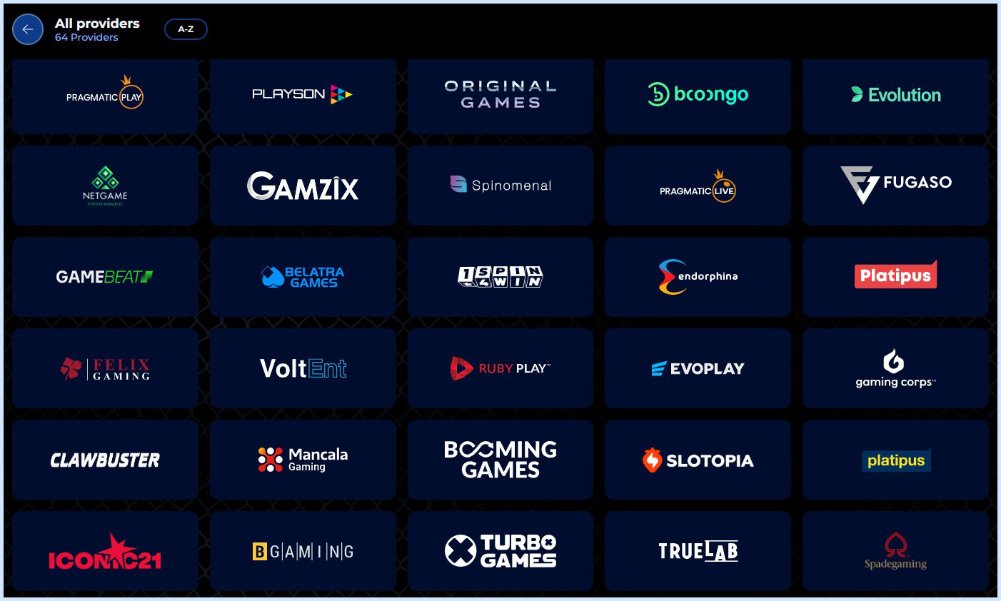 Providers overview – all casinos at Gangstasino