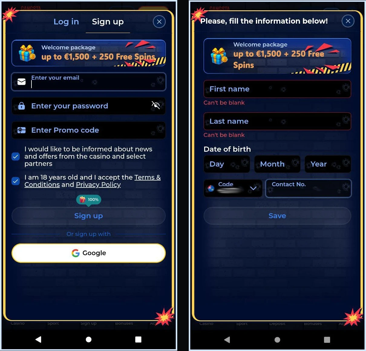 Quick registration for new players at Gangstasino